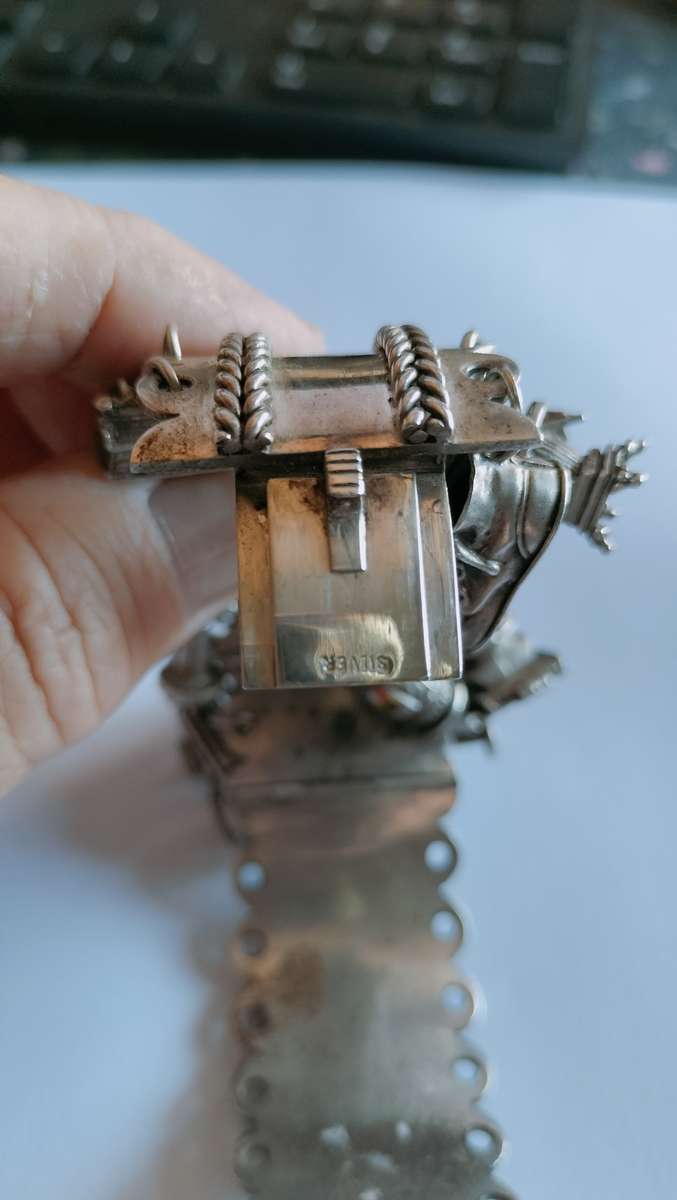 Hinged Silver Bracelet with Vintage Charms 149 grams