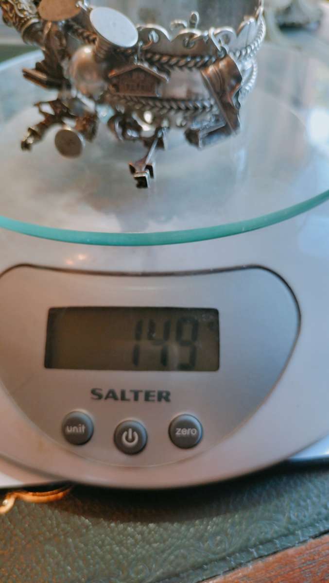 Hinged Silver Bracelet with Vintage Charms 149 grams