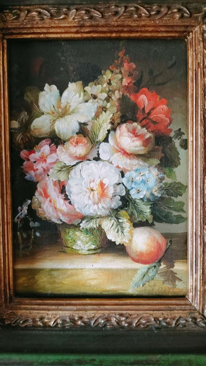 Still Life Framed Painting of Flowers & Fruit