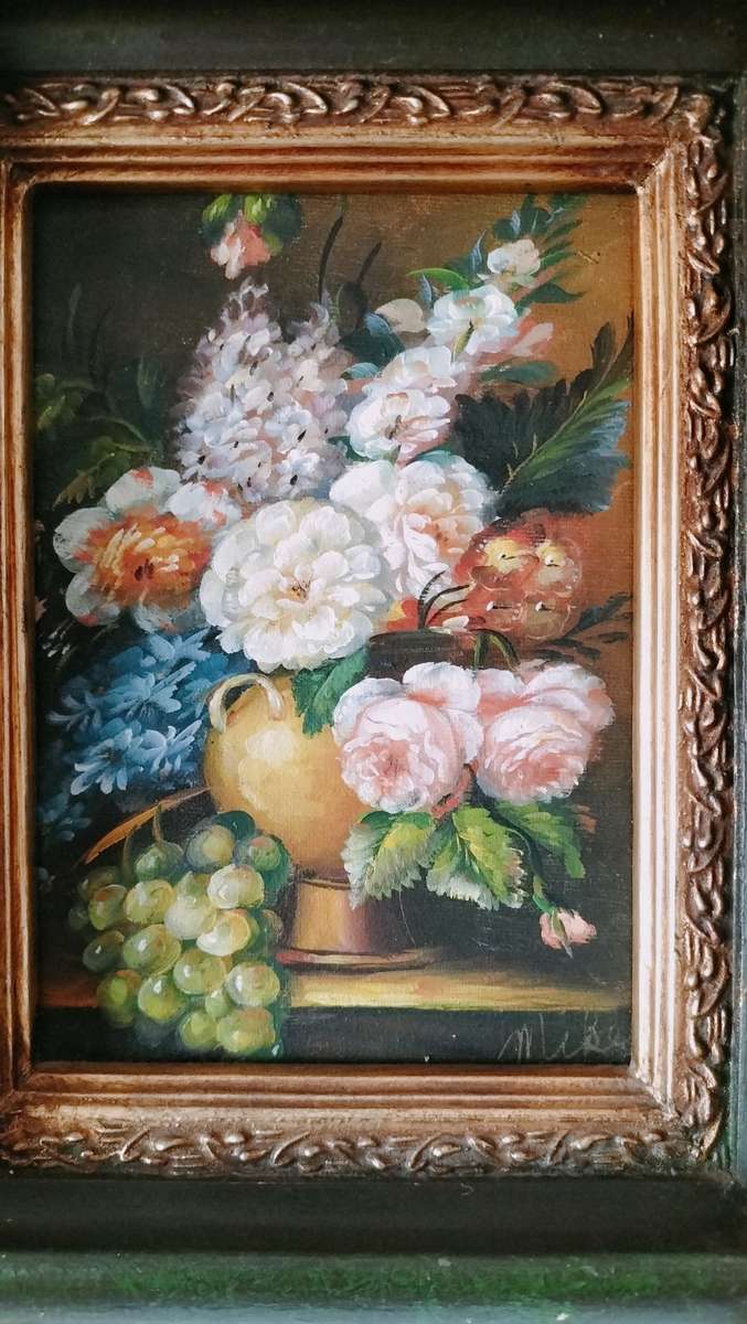 Still Life Framed Painting of Flowers & Fruit