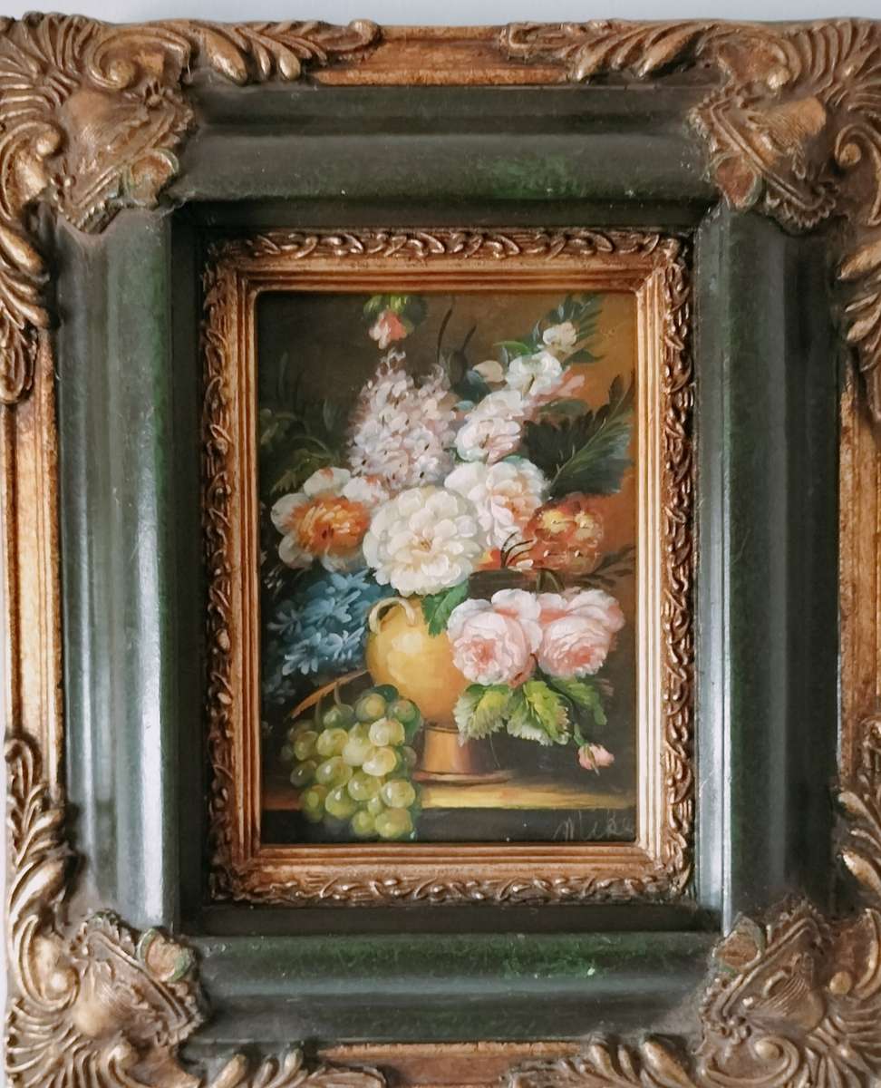 Still Life Framed Painting of Flowers & Fruit
