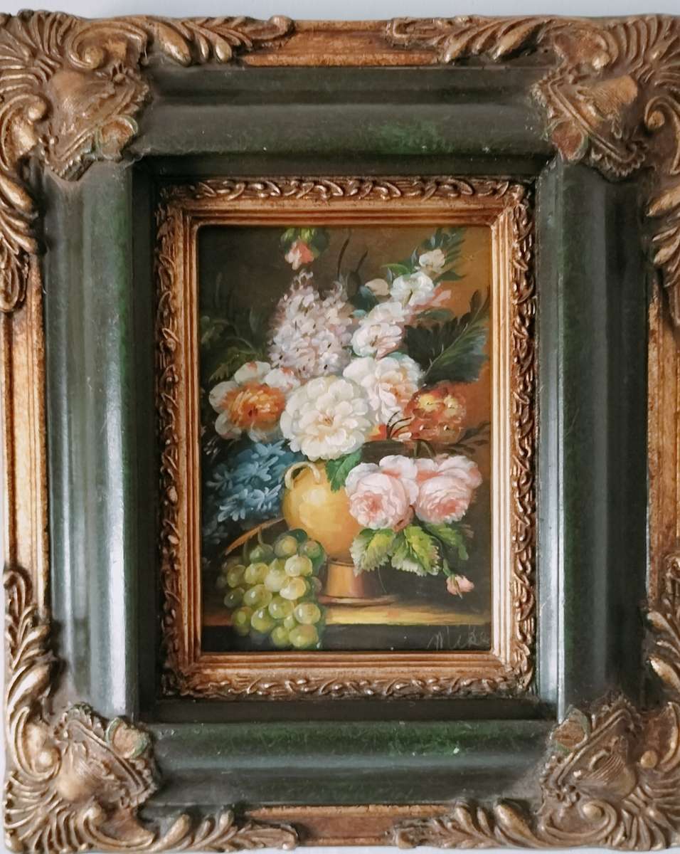 Still Life Framed Painting of Flowers & Fruit