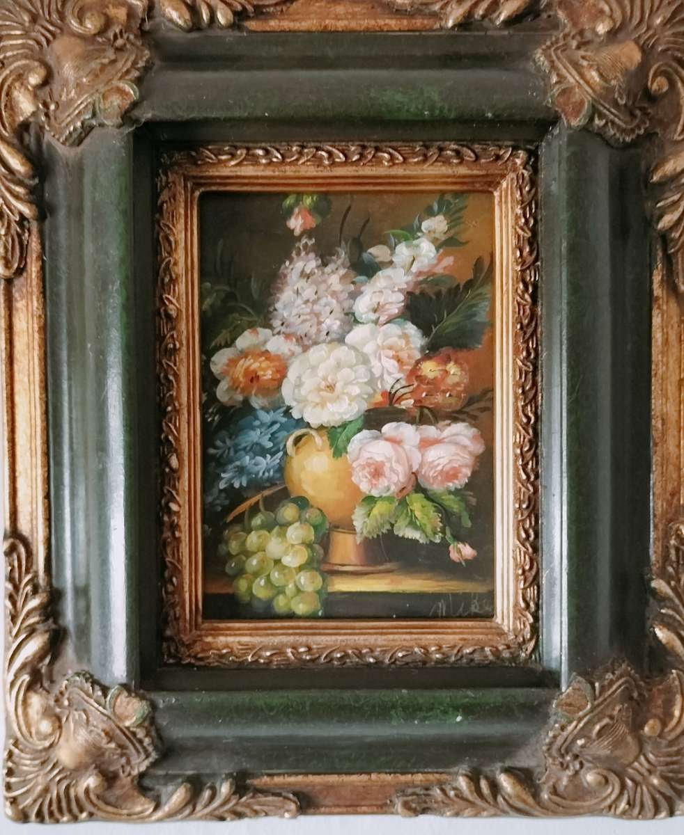 Still Life Framed Painting of Flowers & Fruit