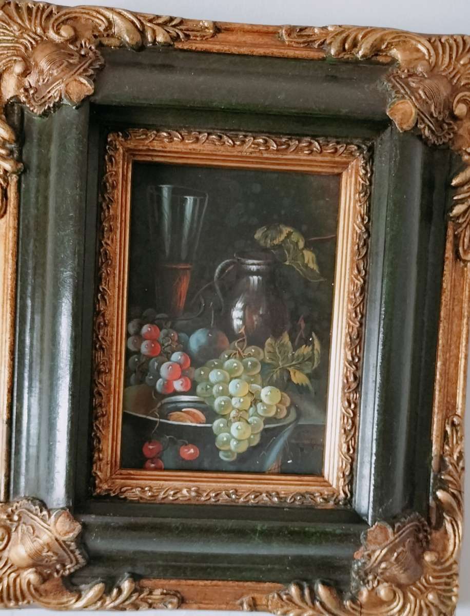 Still Life Framed Painting of Fruit with wine