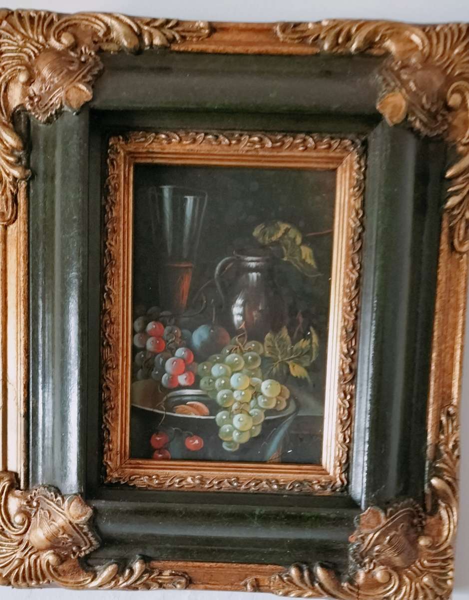 Still Life Framed Painting of Fruit with wine