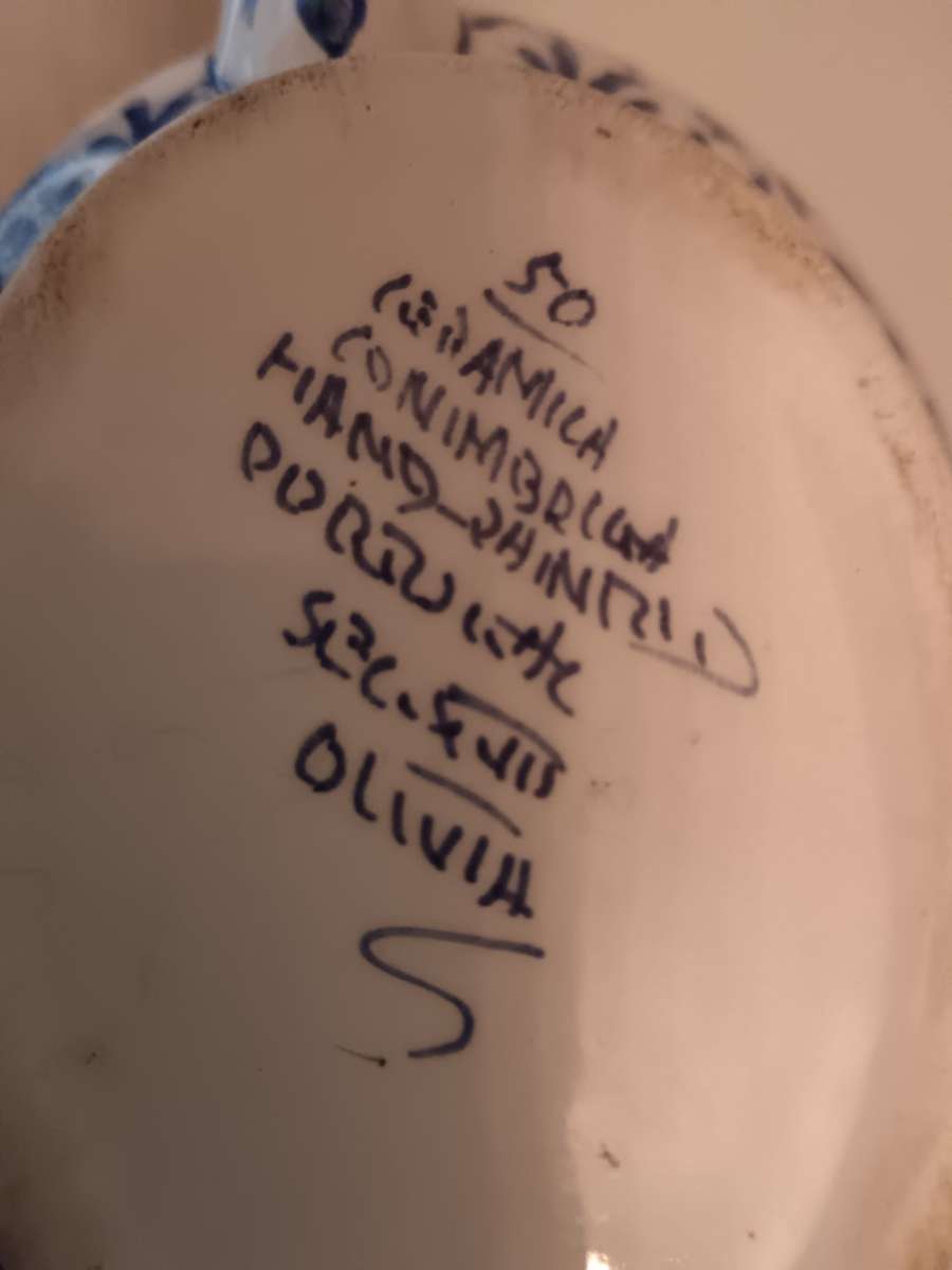 Ceramica Conimgriga hand Painted Gravy Boat with Saucer from Portugual