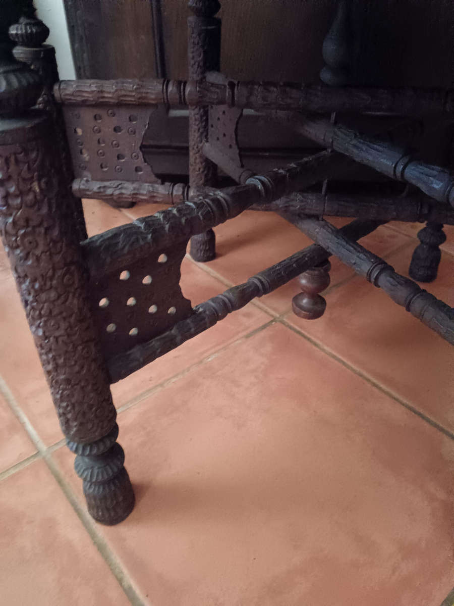 Indian Brass Tray with Carved Wooden Base C1880 Table