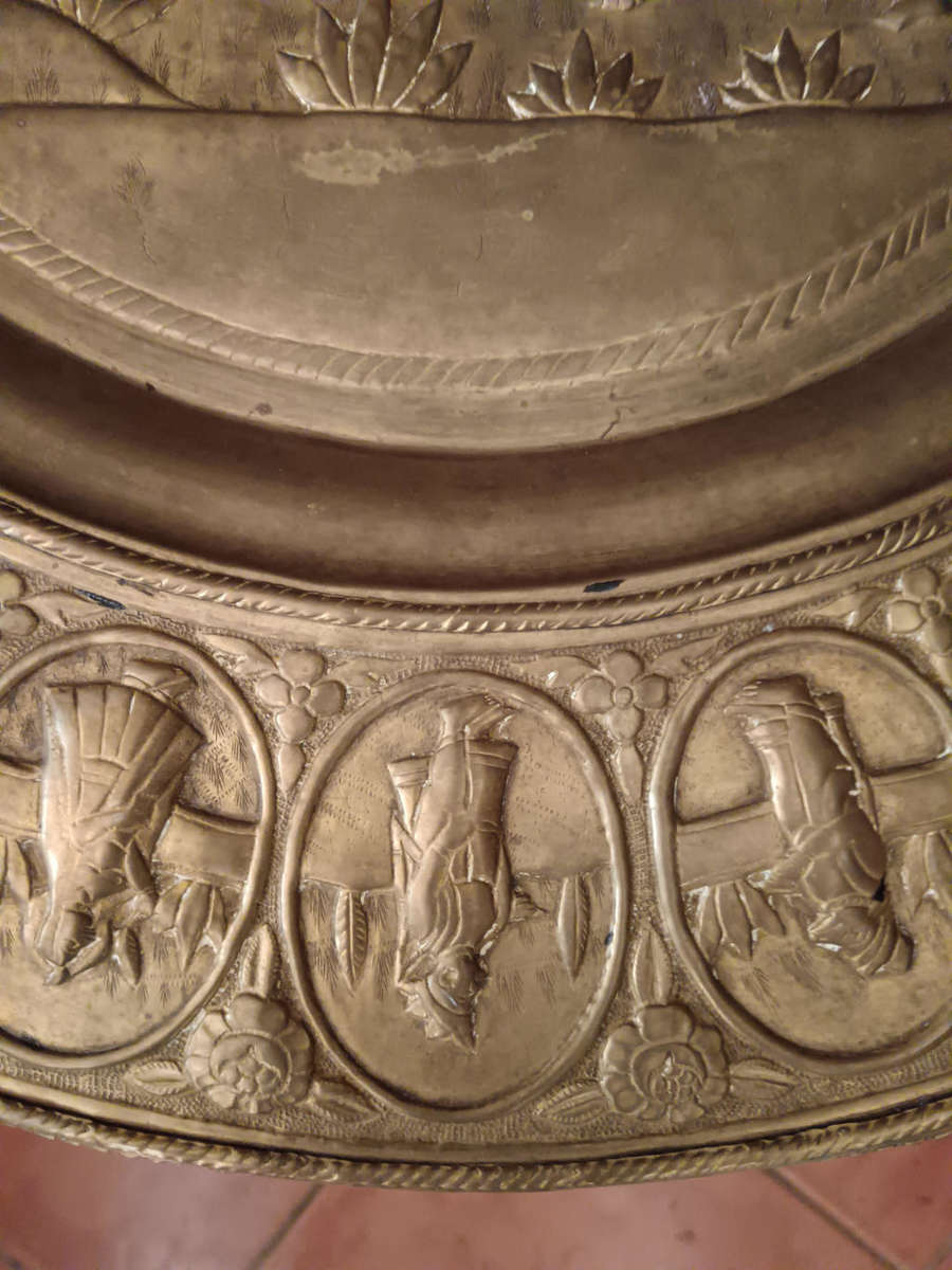 Indian Brass Tray with Carved Wooden Base C1880 Table