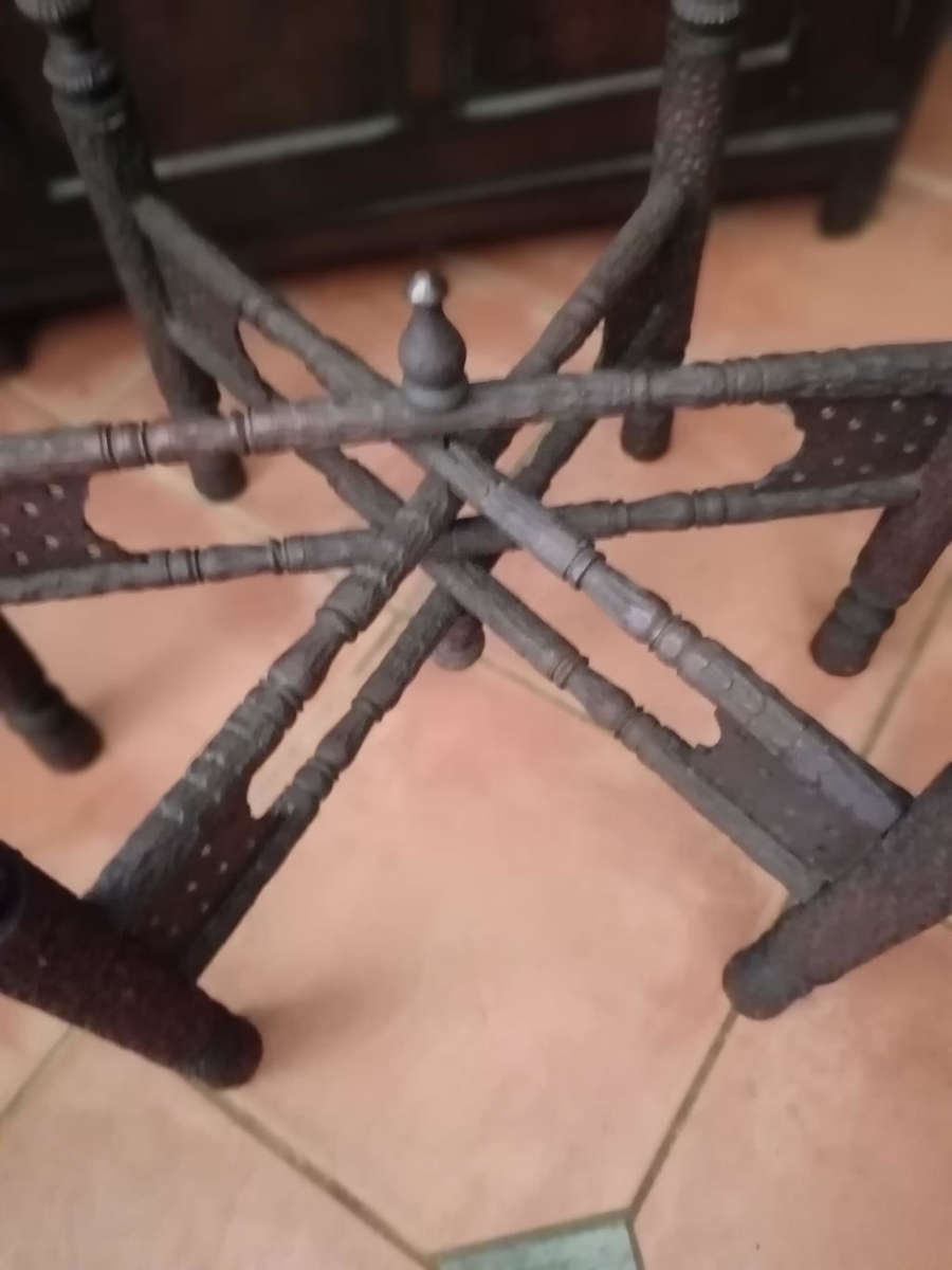 Indian Brass Tray with Carved Wooden Base C1880 Table