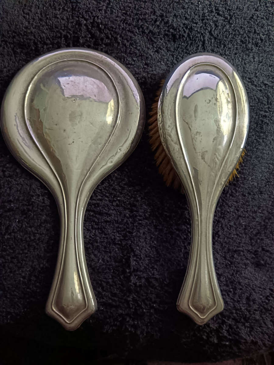Sheffield Silver Hand Mirror & Brush Set