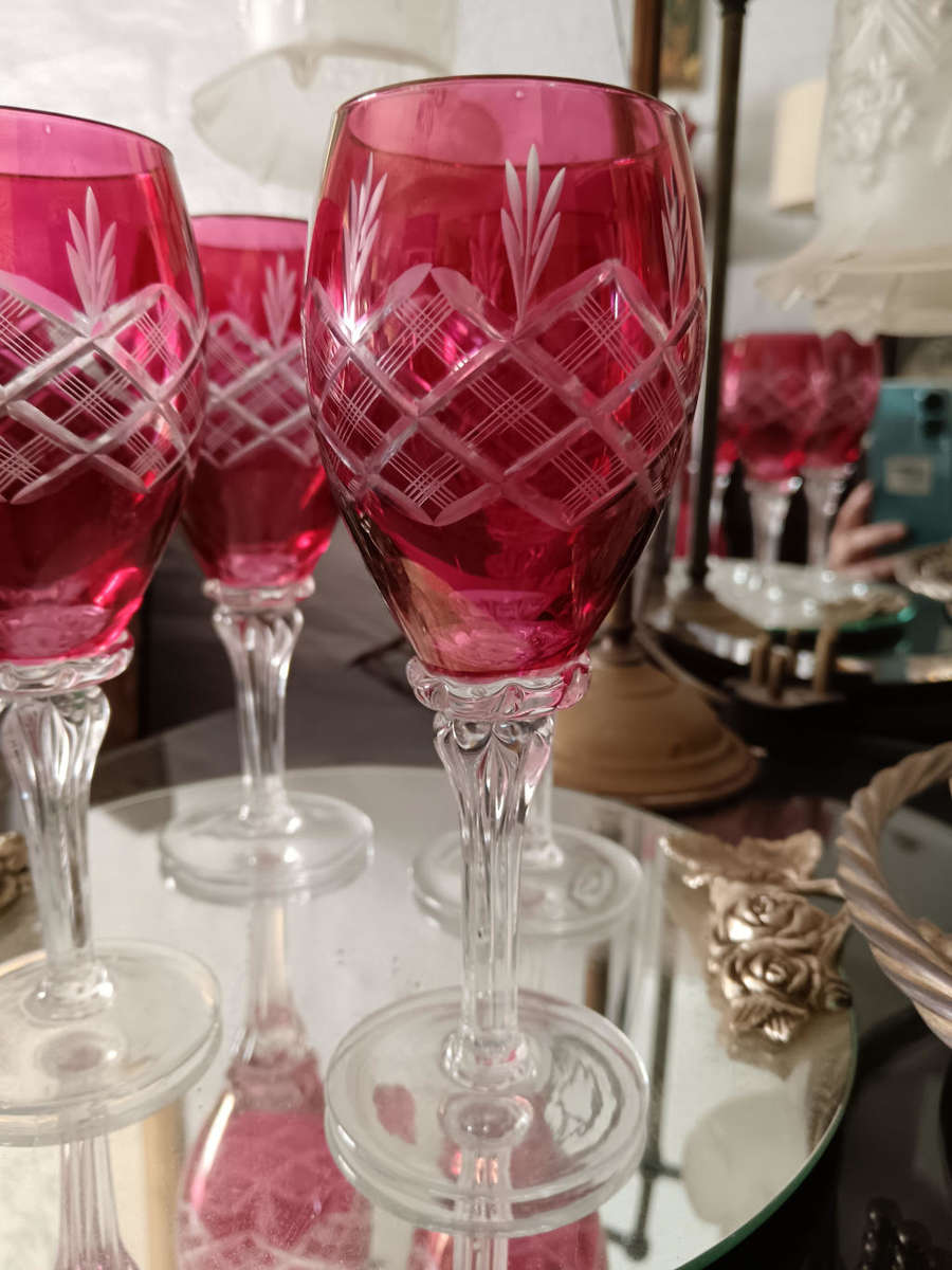 4x Cut Crystal Cranbery Cordial Glasses