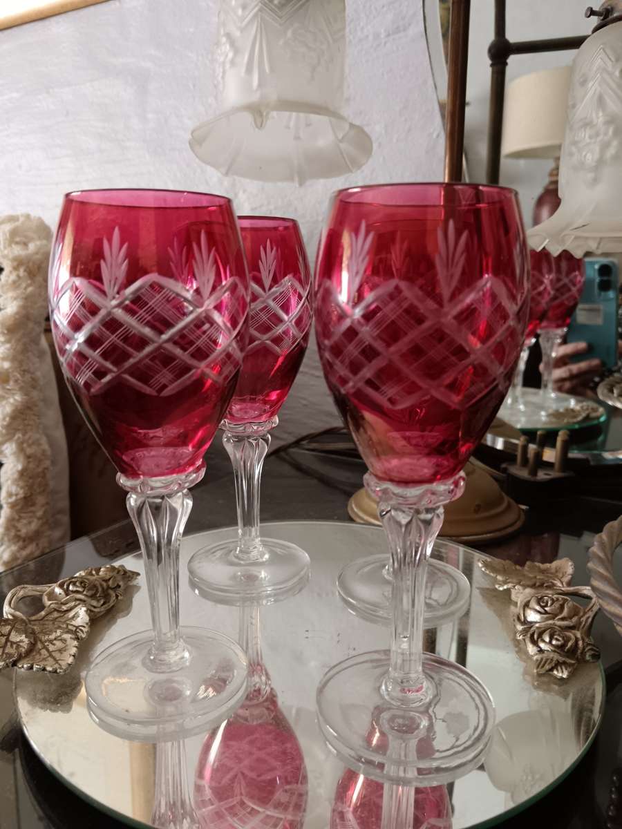 4x Cut Crystal Cranbery Cordial Glasses