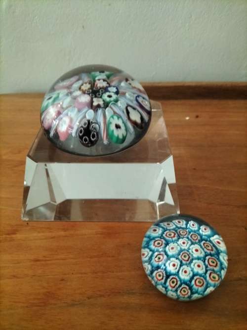 Pair of Millefiori Glass Paperweights