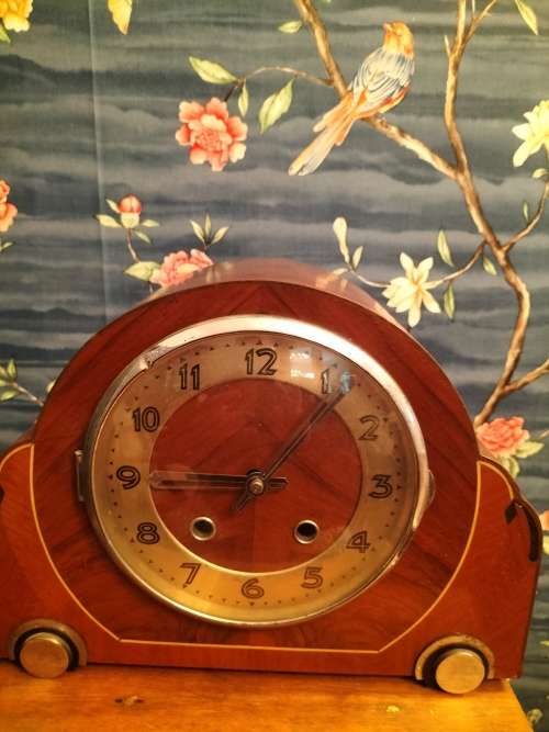 Art Deco Style Wooden Mantle.  Clock