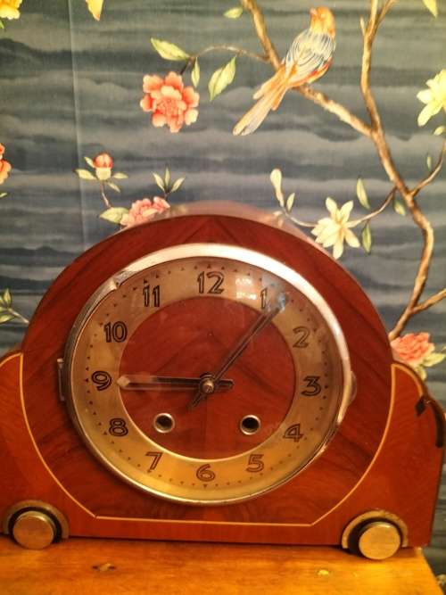 Art Deco Style Wooden Mantle.  Clock