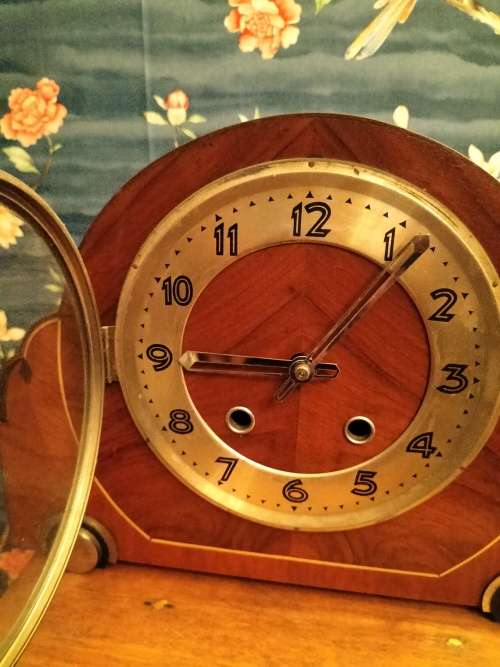 Art Deco Style Wooden Mantle.  Clock