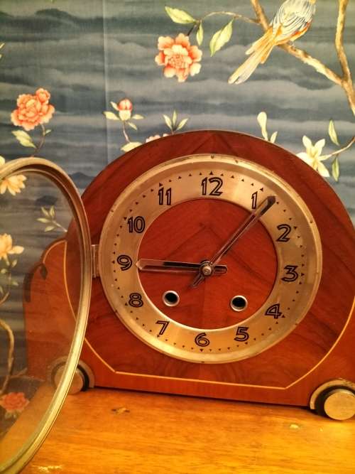 Art Deco Style Wooden Mantle.  Clock