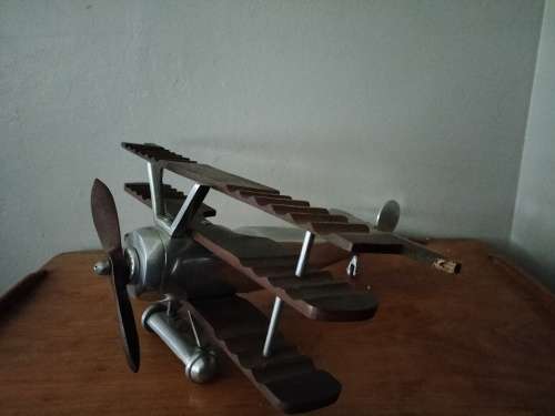 Large Pewter & Wood Airplane