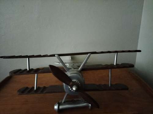 Large Pewter & Wood Airplane