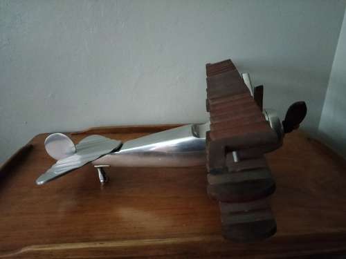 Large Pewter & Wood Airplane