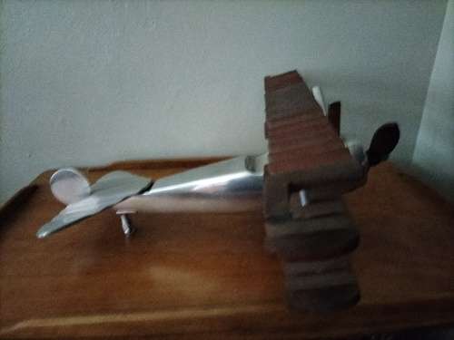 Large Pewter & Wood Airplane