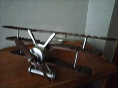 Large Pewter & Wood Airplane