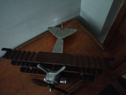 Large Pewter & Wood Airplane