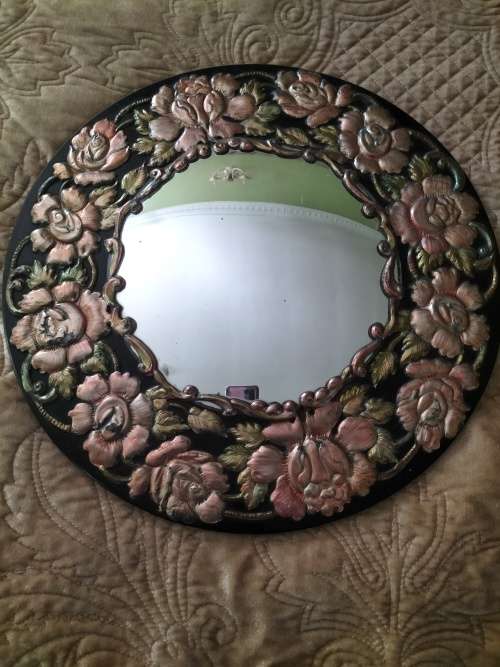 Antique Round Convex Mirror Decorated with Roses