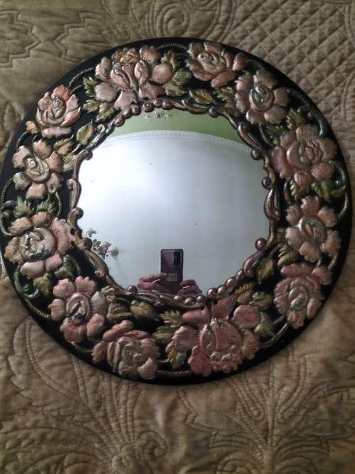Antique Round Convex Mirror Decorated with Roses