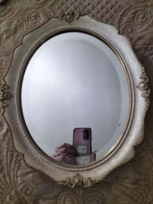 Bevelled Cream & Gold  Oval Mirror