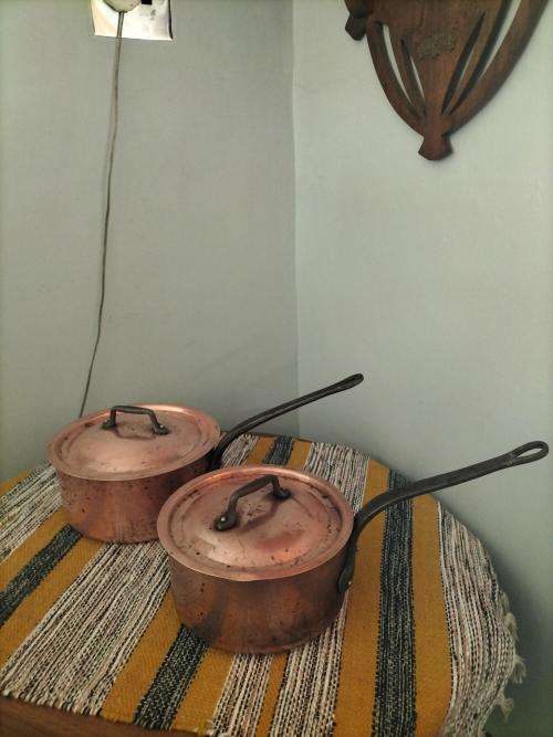 Pair of Antique Copper Saucepans By Havard Villedieu made in France