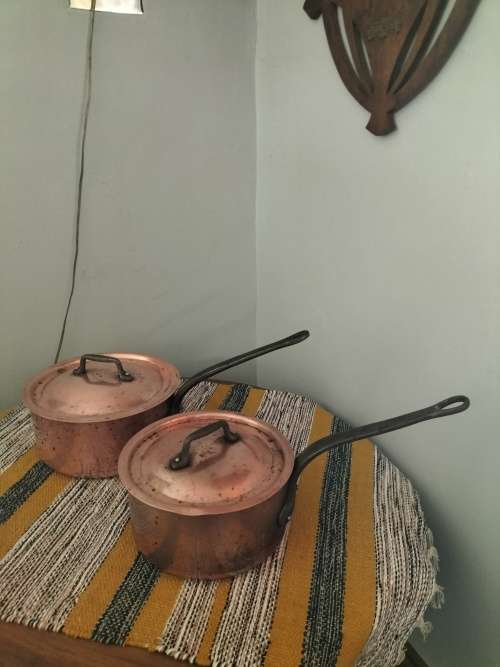 Pair of Antique Copper Saucepans By Havard Villedieu made in France