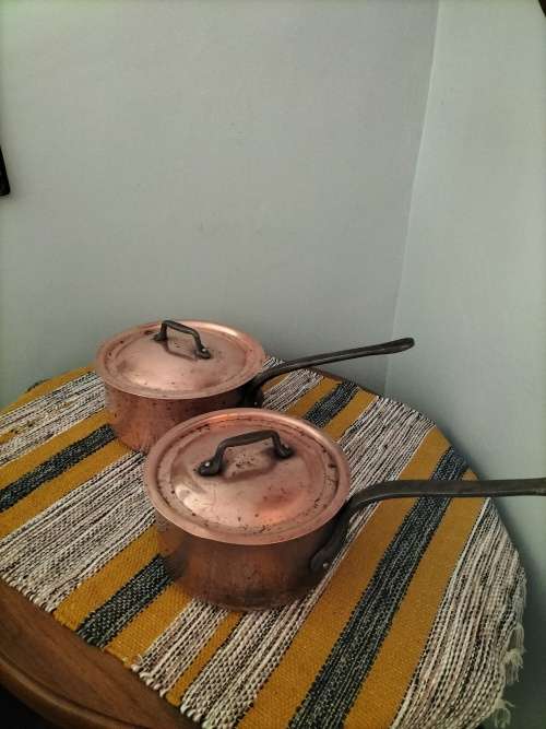 Pair of Antique Copper Saucepans By Havard Villedieu made in France