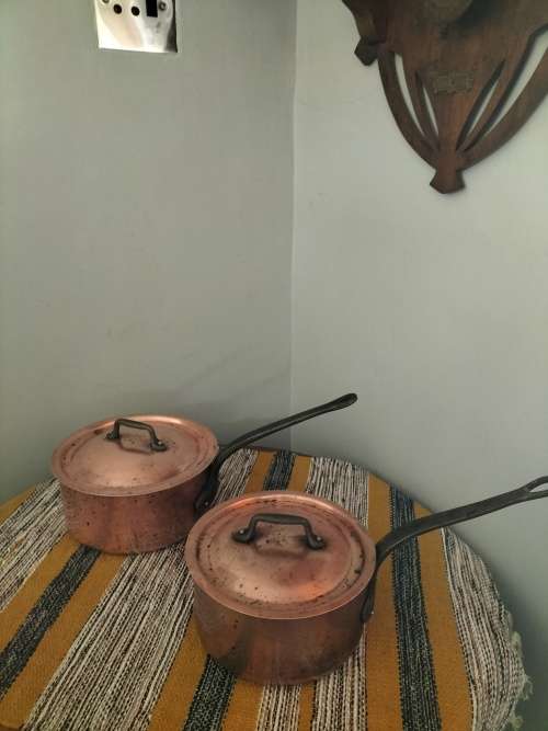 Pair of Antique Copper Saucepans By Havard Villedieu made in France