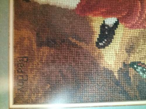 Beautiful Petit Point Tapestry of The Red Boy Framed