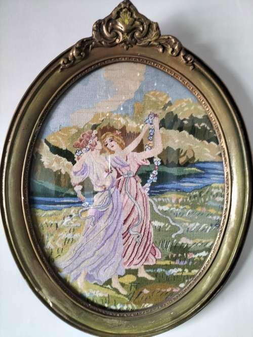 Framed Oval French Tapestry