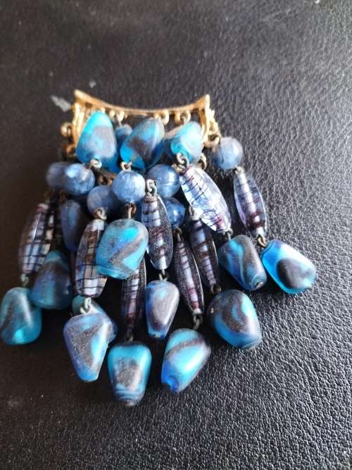 Blue Cluster Brooch with hanging stones