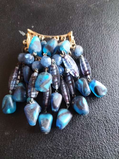 Blue Cluster Brooch with hanging stones