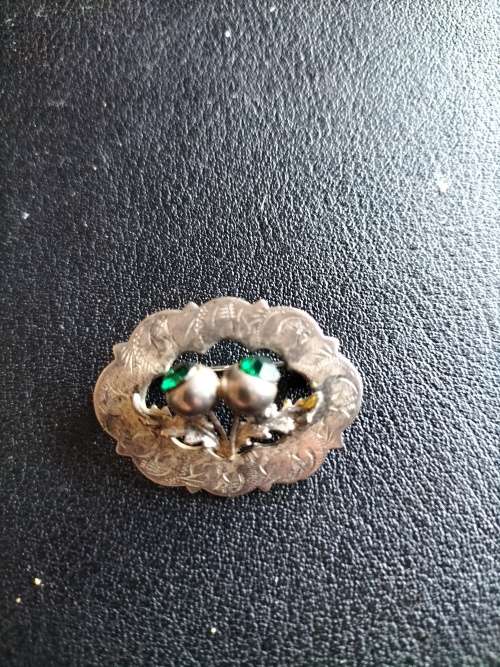 Celtic Scottish Thistle Brooch with Green Stones