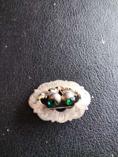 Celtic Scottish Thistle Brooch with Green Stones