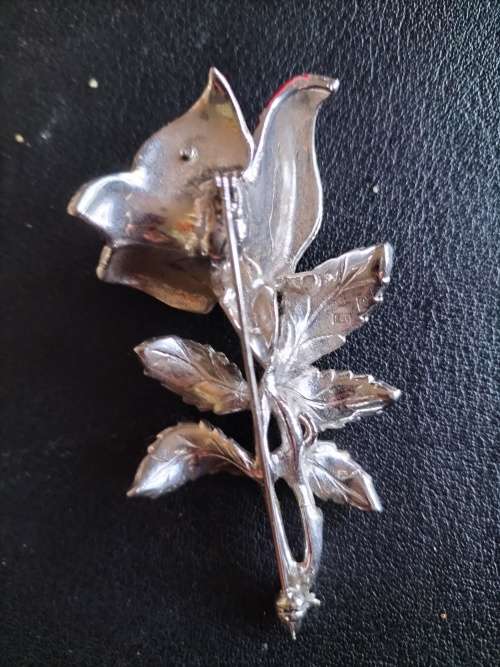 Marcasite and Enamel Rose Brooch