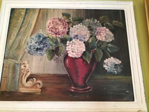 Painting of Hydrangea Flowers by JN Williamson Framed