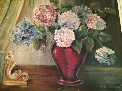Painting of Hydrangea Flowers by JN Williamson Framed