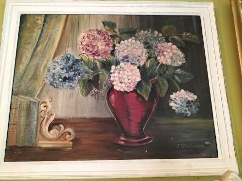 Painting of Hydrangea Flowers by JN Williamson Framed