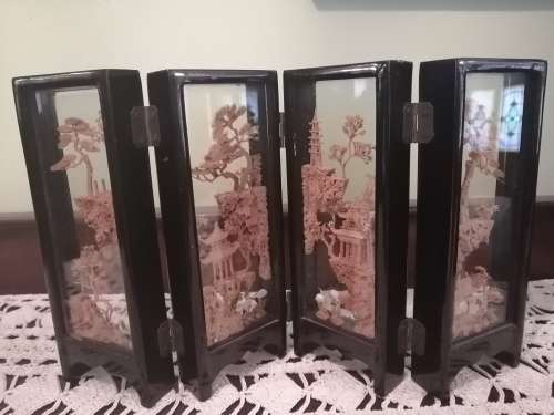 Chinese Hand Carved Cork Table Screen