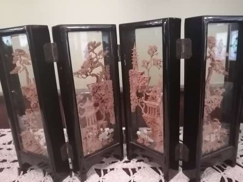 Chinese Hand Carved Cork Table Screen