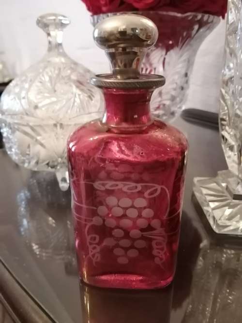 Antique Cranberry Grape Design Scent Bottle