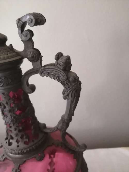 German Antique Cran berry Bacchus Angel Claret Wine Pitcher.