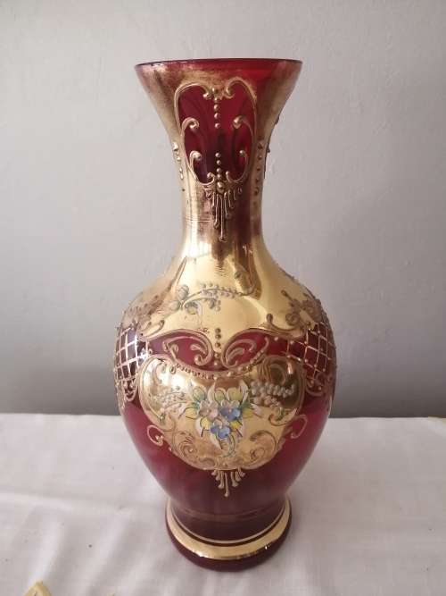 Venetian Enameled Italian Red Vase