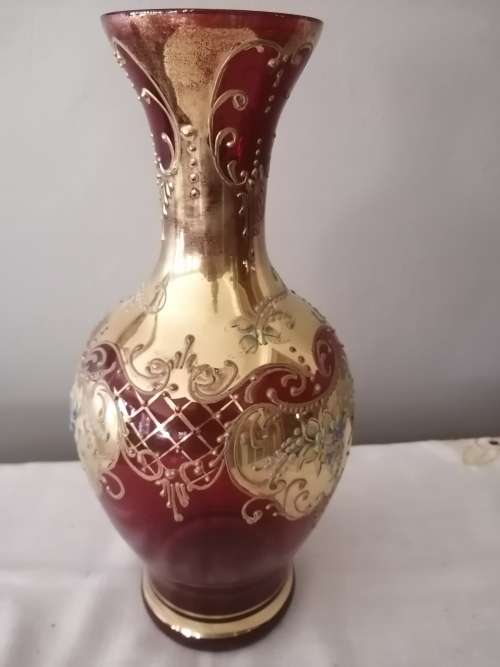 Venetian Enameled Italian Red Vase